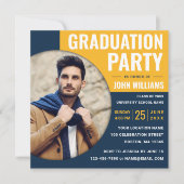 Invitation Jaune bleu moderne | Photo Graduation Party (Devant)
