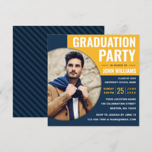 Invitation Jaune bleu moderne   Photo Graduation Party