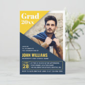 Invitation Jaune bleu moderne | Photo Graduation Party (Debout devant)