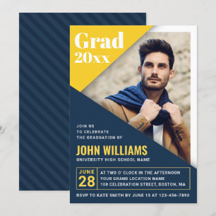 Invitation Jaune bleu moderne   Photo Graduation Party