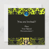 Invitation JAUNE BLEU NOIR DAMAS MONOGRAMME Saphir (Dos)