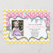 Invitation Jaune, bleu, rose Pendentif fête anniversaire (Devant / Derrière)