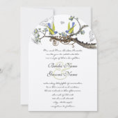 Invitation Jaune & Bleu Vintage Oiseaux Mariage Inviter (Devant)