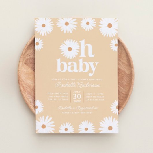 Invitation Jaune Boho Daisy Floral Girl Baby shower