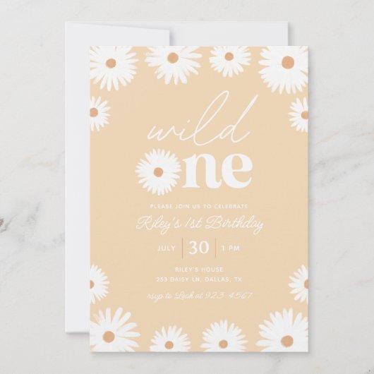 Invitation Jaune Boho Daisy Wild One 1ère fête d'anniversaire (Devant)