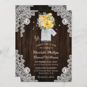 Invitation Jaune Botanique Rustique Mariage de dentelle en bo (Devant / Derrière)