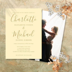 Invitation Jaune Bouton d'Or Et Or Script Photo Mariage