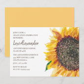Invitation Jaune Brown Aquarelle Tournesol fête de graduation (Devant / Derrière)