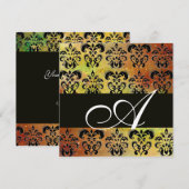 Invitation JAUNE BRUN ROUGE NOIR DAMAS MONOGRAMME, blanc (Devant / Derrière)