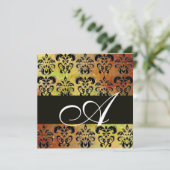 Invitation JAUNE BRUN ROUGE NOIR DAMAS MONOGRAMME, blanc (Debout devant)