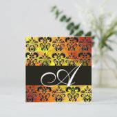 Invitation JAUNE BRUN ROUGE NOIR DAMAS MONOGRAMME, blanc (Debout devant)