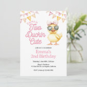 Invitation Jaune Canard Thème Deux Canards Mignonne 2ème Anni (Debout devant)