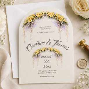 Invitation Jaune Canari Freesia Romantique Floral Mariage