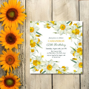 Invitation Jaune Chic Blanc Daffodique Floral Anniversaire