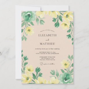 Invitation Jaune Citron Aquarelle Botanique Mariage