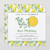 Invitation Jaune Citron Citrus Big 70 Fête d'anniversaire d'é (Devant / Derrière)