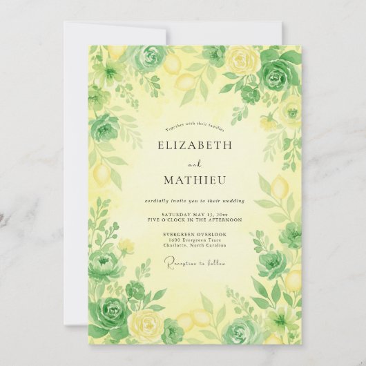 Invitation Jaune Citron Frais Citron Été Mariage (Devant)