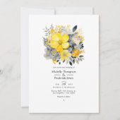 Invitation Jaune citron, gris orageux et mariage gris clair (Devant)