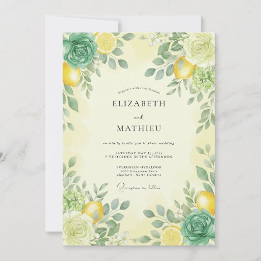 Invitation Jaune Citron Mariage d'Été Zesté (Devant)