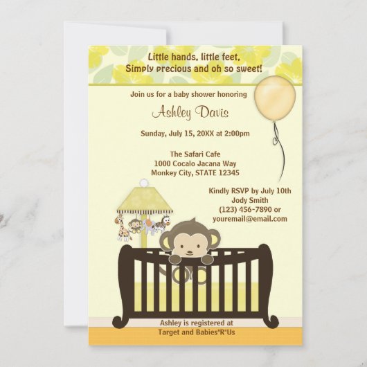 Invitation JAUNE CJ-Y de huche d'invitation de baby shower de (Devant)