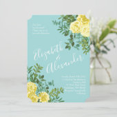 Invitation Jaune clair et Aqua Rose Turquoise Mariage Floral (Debout devant)