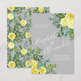 Invitation Jaune clair et gris Rose Floral Mariage Date de sa