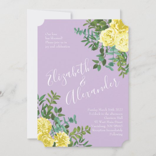 Invitation Jaune clair et Lilac Violet Rose Mariage Floral (Devant)