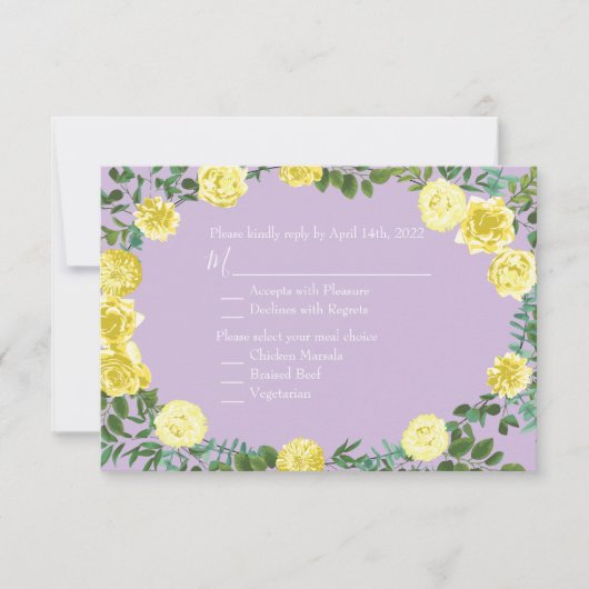 Invitation Jaune clair et Lilac Violet Rose Réponse à l'invit (Devant)