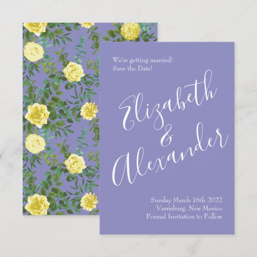 Invitation Jaune clair et Mariage bleu périphérique Date de s (Devant / Derrière)