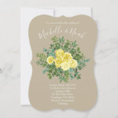 Invitation Jaune clair et Rose écru kaki Mariage floral (Devant)