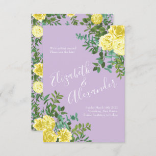 Invitation Jaune clair & Lilac Purple Rose Mariage Date de sa