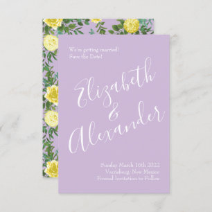 Invitation Jaune clair & Lilac Purple Rose Mariage Date de sa