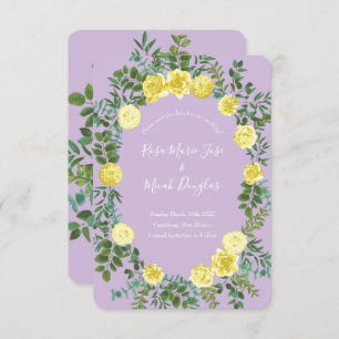 Invitation Jaune clair & Lilac Purple Rose Mariage Date de sa