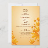 Invitation Jaune Classique d'automne feuille mariage (Devant)