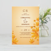 Invitation Jaune Classique d'automne feuille mariage (Debout devant)
