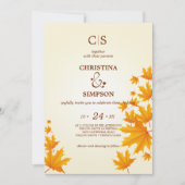 Invitation Jaune Classique d'automne feuille mariage (Devant)