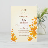 Invitation Jaune Classique d'automne feuille mariage (Debout devant)