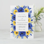 Invitation Jaune cobalt Fleurs floraison Mariage (Debout devant)