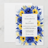 Invitation Jaune cobalt Fleurs floraison Mariage (Devant / Derrière)