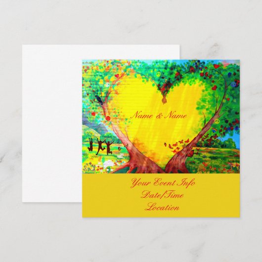 invitation jaune customisée de coeur (Devant / Derrière)