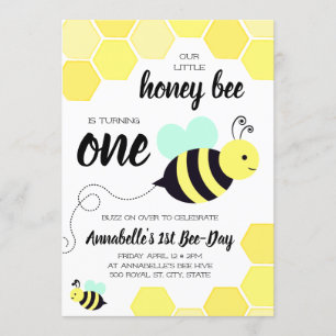 Invitation Jaune d'abeille de miel et anniversaire de menthe