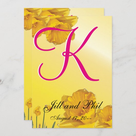 Invitation Jaune Daffodique 3d Monogramme (Devant / Derrière)