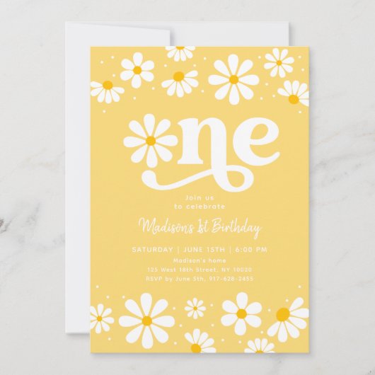 Invitation Jaune Daisy Boho Premier anniversaire (Devant)