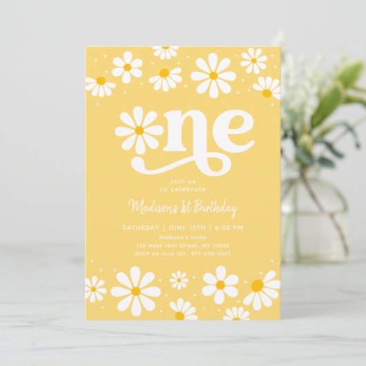 Invitation Jaune Daisy Boho Premier anniversaire (Debout devant)