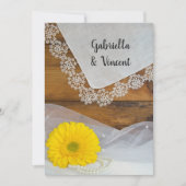 Invitation Jaune Daisy et dentelle Pays Mariage (Devant)