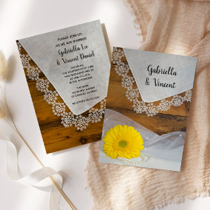 Invitation Jaune Daisy et dentelle Pays Mariage