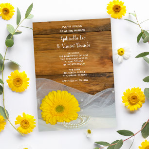Invitation Jaune Daisy et Pearls Country Barn Mariage