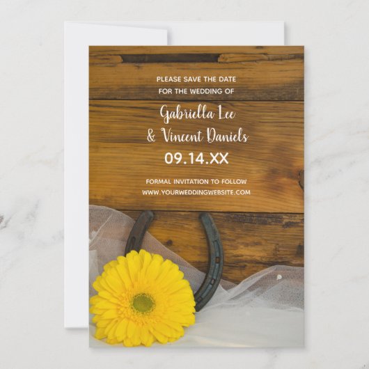 Invitation Jaune Daisy Horseshoe Grotte Mariage Enregistrer l (Devant)