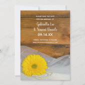 Invitation Jaune Daisy Perles Grange Mariage Enregistrer la d (Devant)