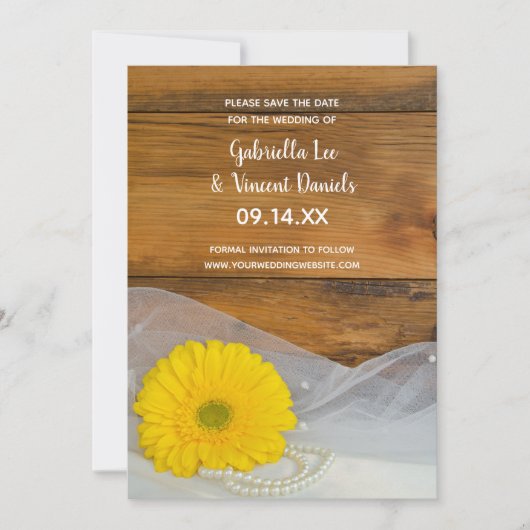 Invitation Jaune Daisy Perles Grange Mariage Enregistrer la d (Devant)